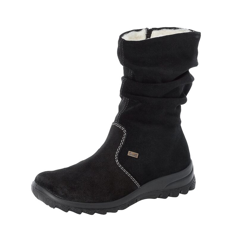 Дамски боти  Велур - Набръчкани - Черен Rieker