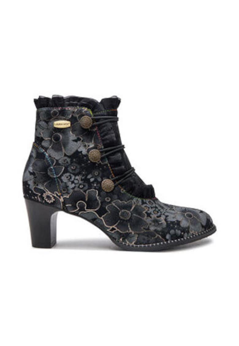 Дамски боти - естествена кожа - черен - флорален модел Laura Vita