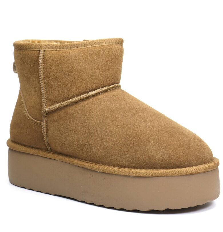 Дамски боти с дебела подметка I1251 камел велур - Energy