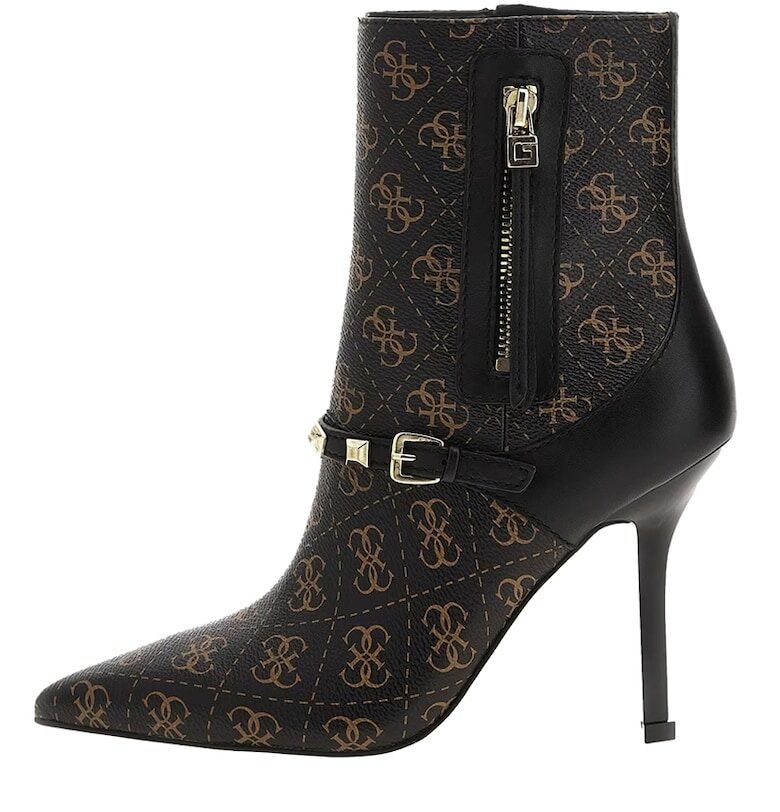 Дамски боти с остър връх и монограм FL8AY3 - Тъмнокафяв/Черен GUESS