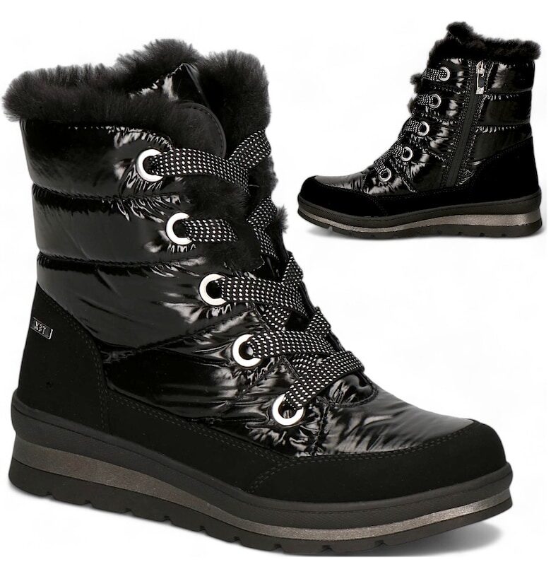 Дамски ботуши -  8721 - Зимни - кожени - с платформа - за сняг - Топли ботуши - Черни - 38 Caprice