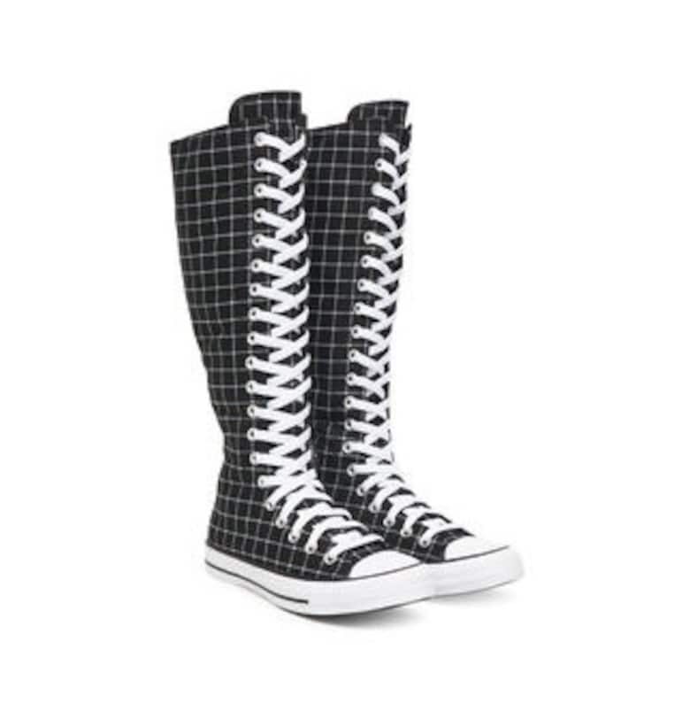 Дамски високи кецове -  на карета - текстил - бял/черен Converse