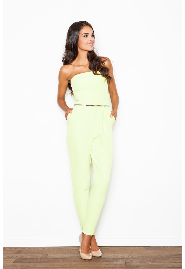 Дамски гащеризон Лимонов - Голи рамене и колан - Полиестер Figl