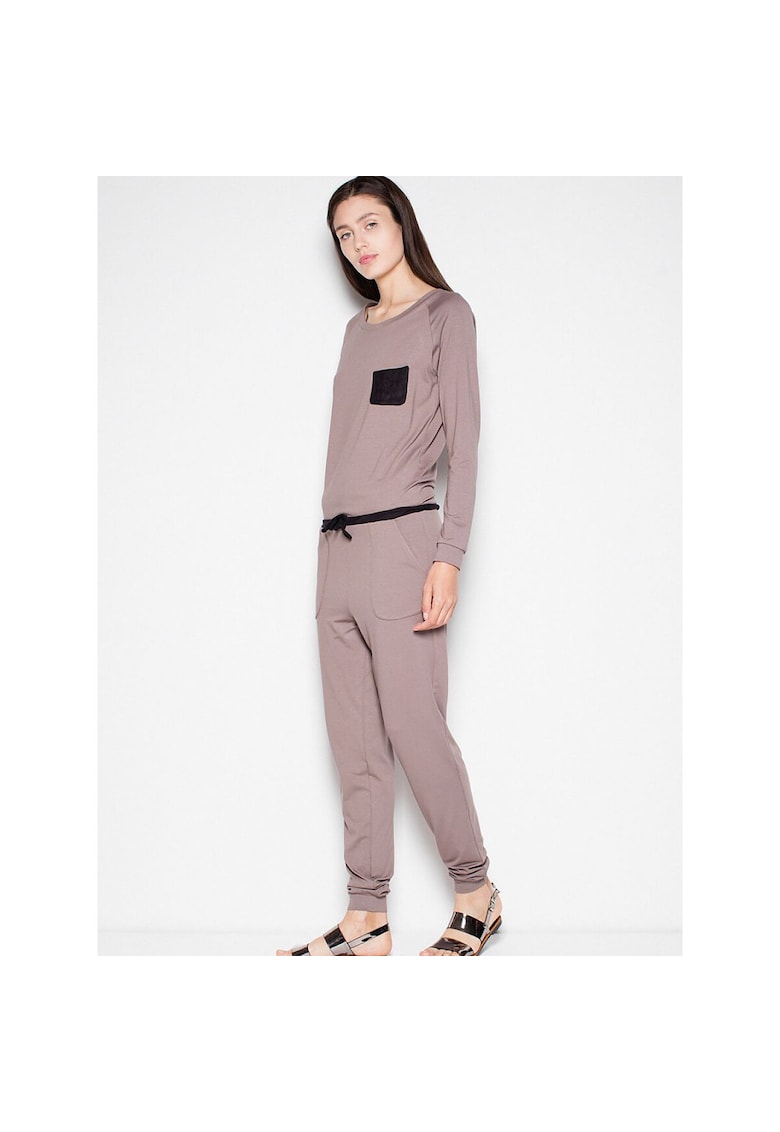 Дамски гащеризон дълъг ръкав - джоб - кафяв цвят - вискоза Venaton