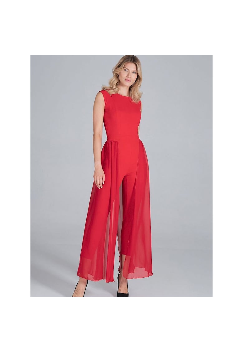 Дамски гащеризон еластан/полиестер - разкроен - червен - Figl