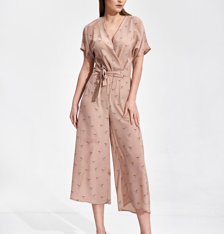 Дамски гащеризон -  кимоно - широк - розов - полиестер Figl