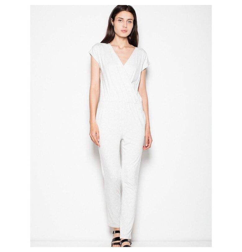 Дамски гащеризон  къс ръкав - връзка на талията - сив - вискоза Venaton