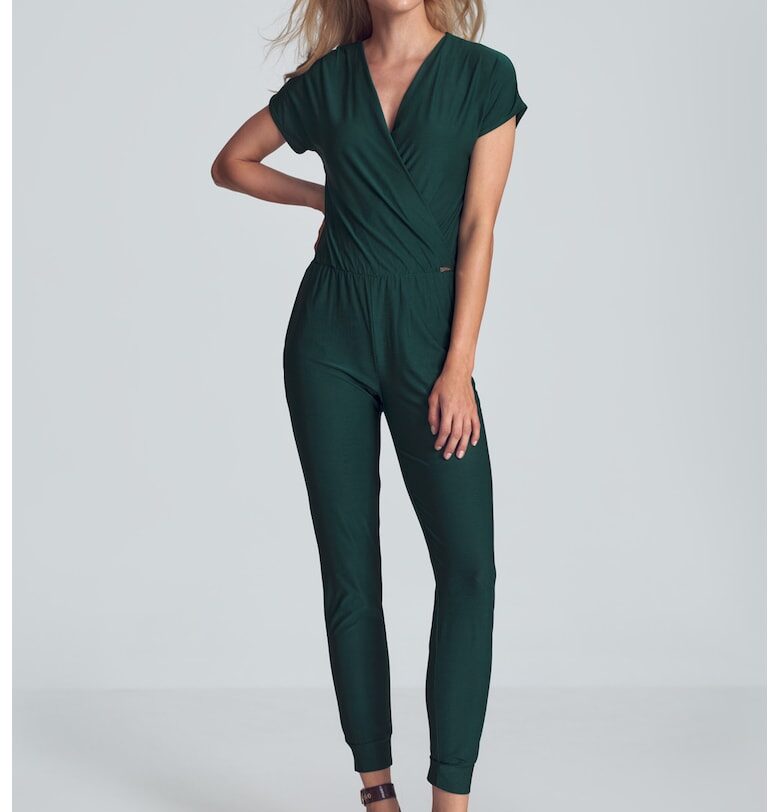 Дамски гащеризон -  къс ръкав - елегантен - зелен - вискоза - Figl