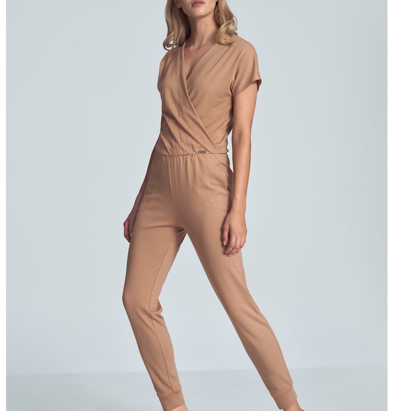 Дамски гащеризон -  къс ръкав - материал вискоза и еластан - бежов Figl