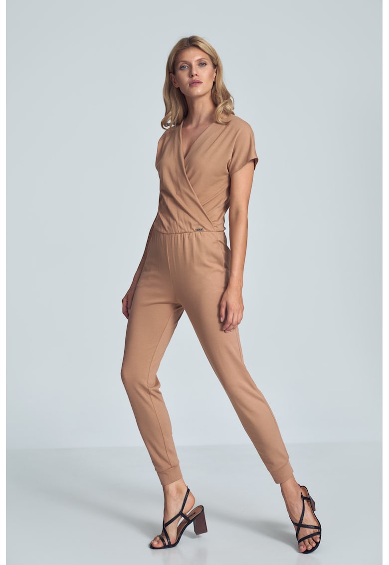 Дамски гащеризон - къс ръкав - материал вискоза и еластан - бежов Figl