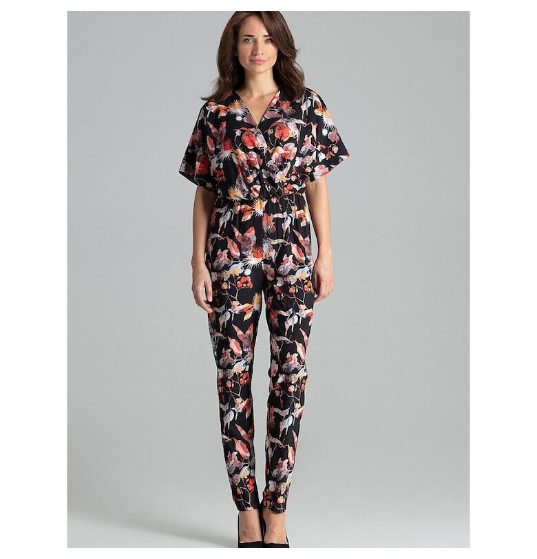 Дамски гащеризон  на цветя - дълги панталони - кимоно ръкави - многоцветен - полиестер Lenitif