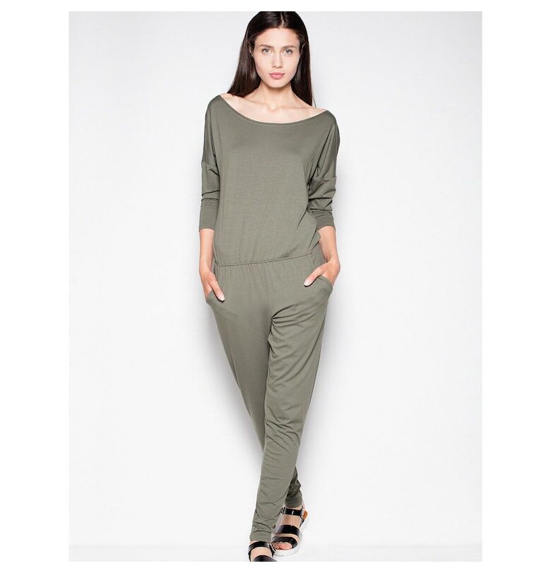 Дамски гащеризон -  полукръгло деколте - паднали ръкави - зелен - вискоза Venaton