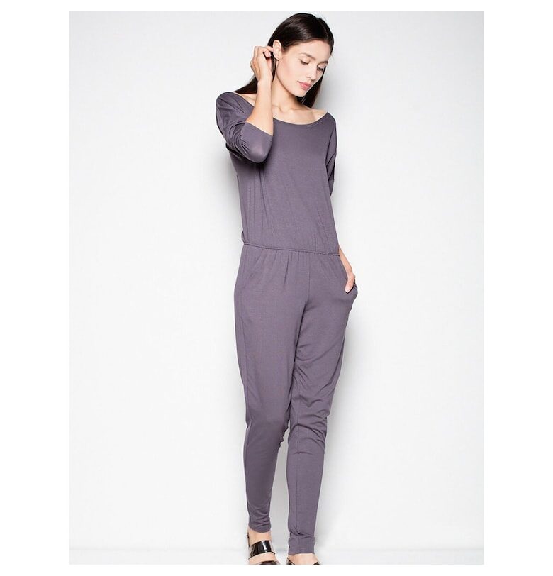 Дамски гащеризон  полукръгло деколте - паднали ръкави - сив - вискоза Venaton