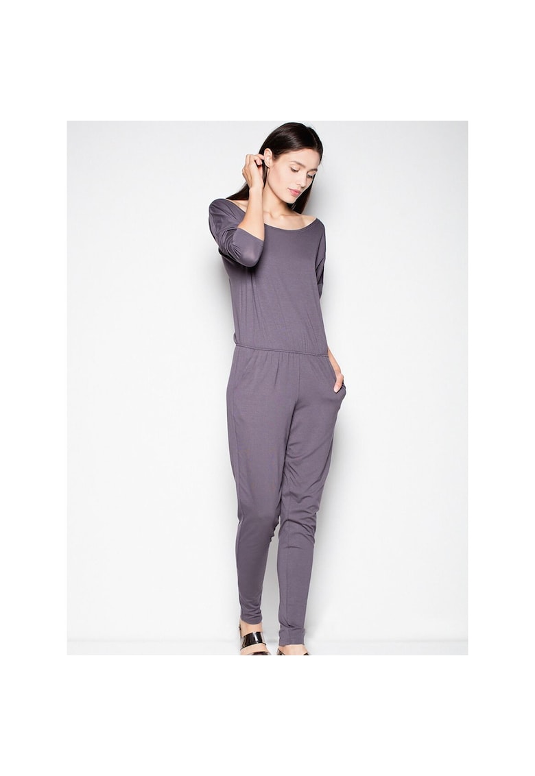 Дамски гащеризон полукръгло деколте - паднали ръкави - сив - вискоза Venaton