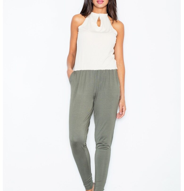 Дамски гащеризон -  с джобове - без ръкави - полиестер - маслиненозелен Figl