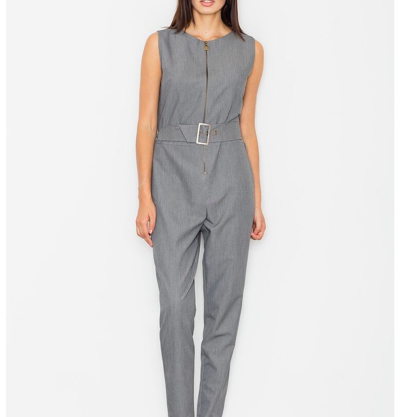 Дамски гащеризон -  сив - с цип и колан - изработен от полиестер и вискоза Figl