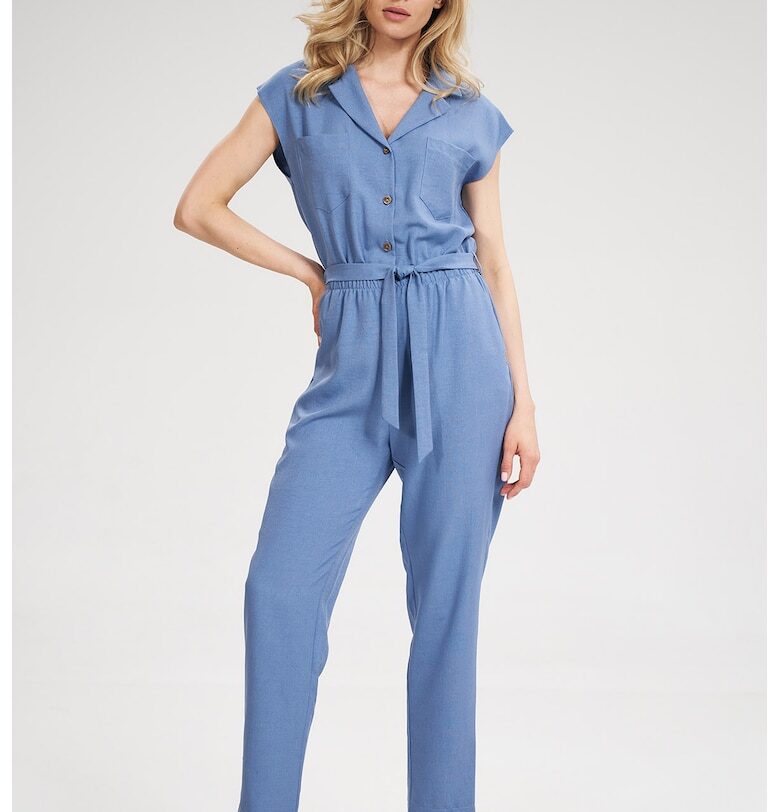 Дамски гащеризон -  син - къс ръкав - завързване на талията - полиестер Figl