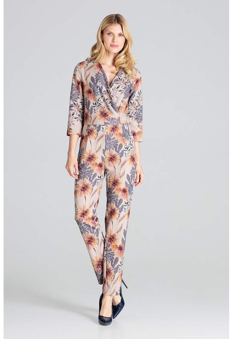 Дамски гащеризон - флорален - бежов - полиестер - Бежов/Флорален Figl