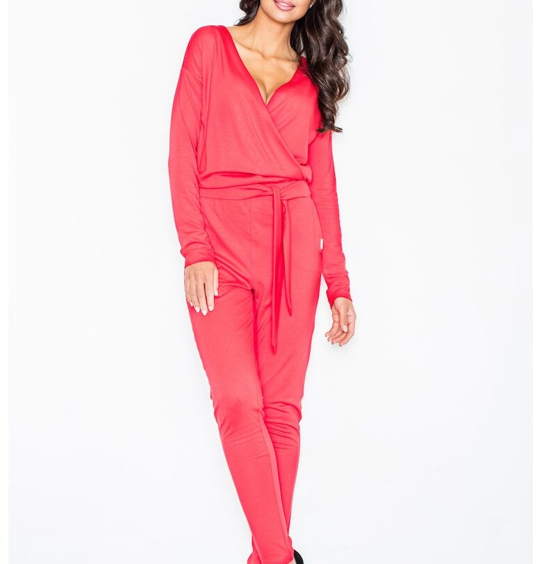 Дамски гащеризон -  червен - вискоза - дълъг ръкав - Червен Figl