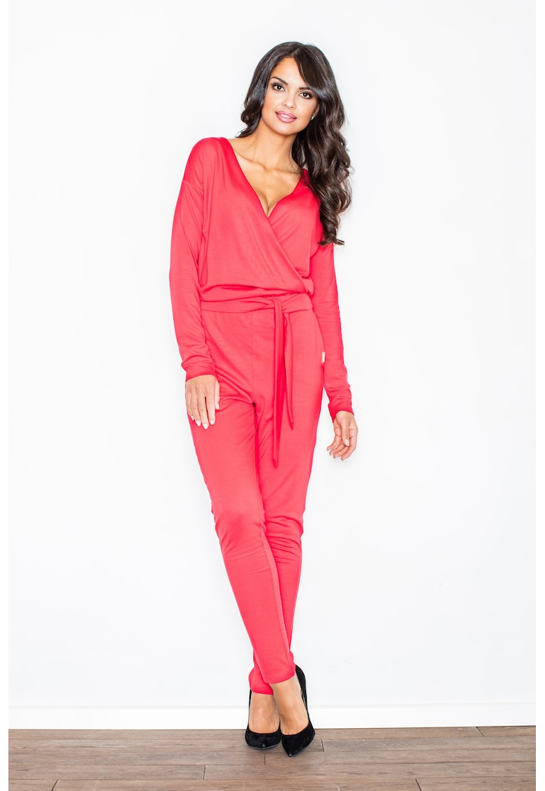 Дамски гащеризон - червен - вискоза - дълъг ръкав - Червен Figl