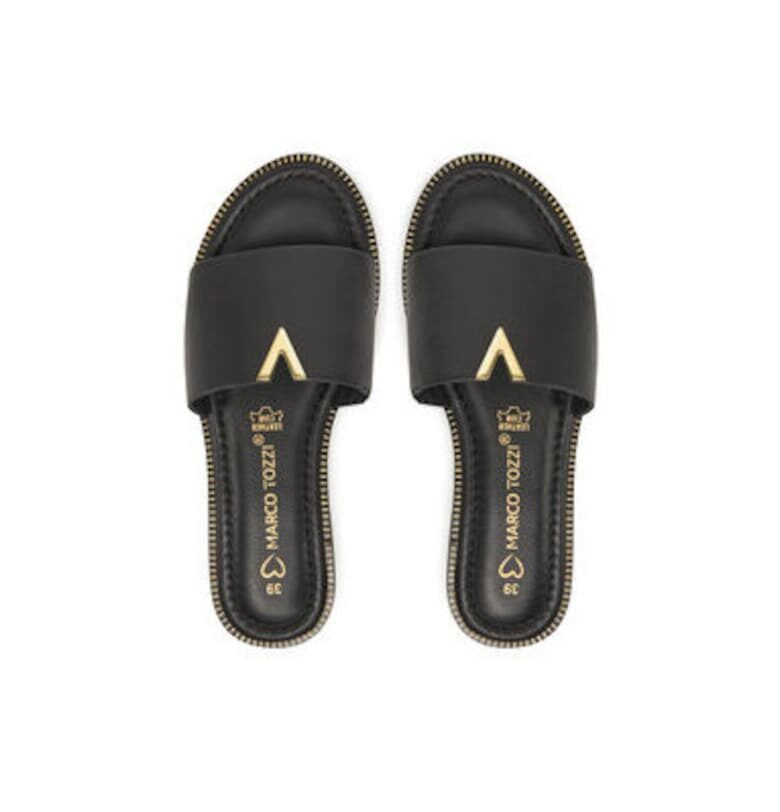 Дамски джапанки - 2-27105-44 -  Естествена кожа - Черни - Черен Marco Tozzi