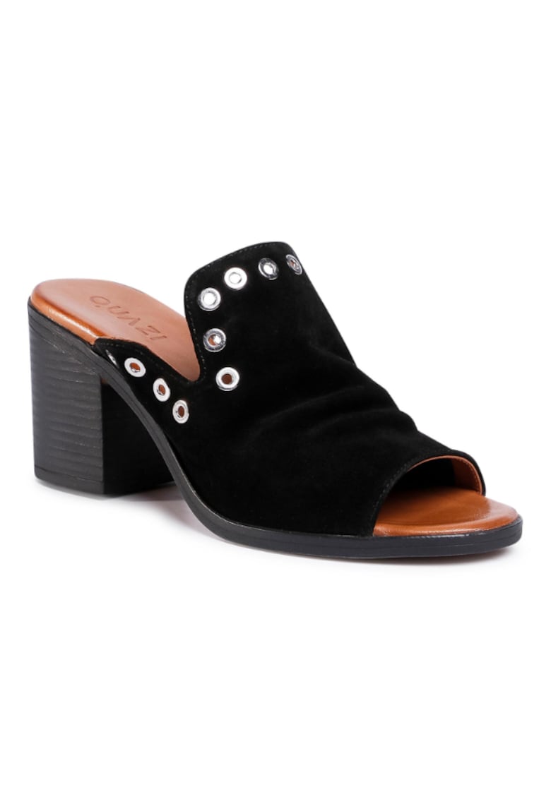 Дамски джапанки с платформа Естествена кожа Черни QUAZI