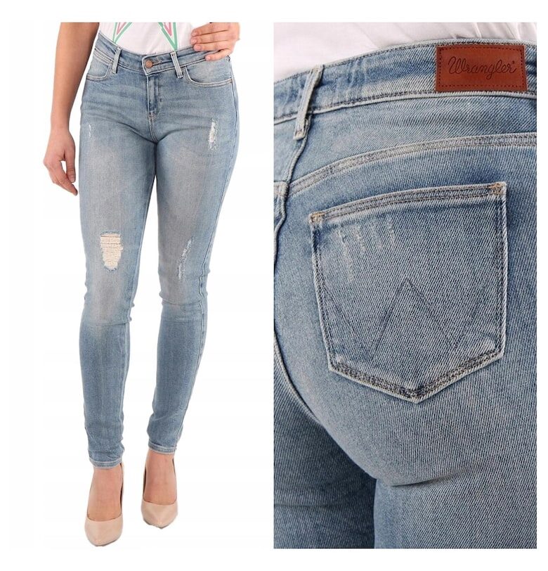 Дамски дънки -  Skinny - 11083-184 - Памук|Полиестер|Еластан - Дълги - Petite - Дънкови - W24-L32 US - Сини Wrangler