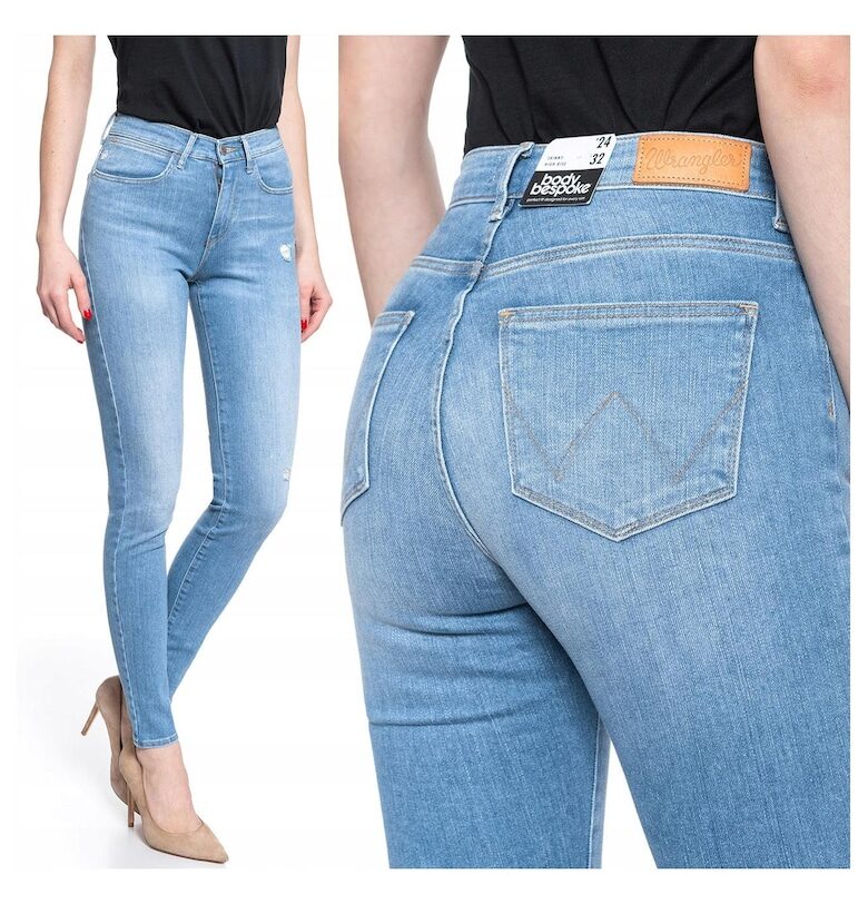 Дамски дънки -  с висока талия - тесни - 18903-184 - памук - дълги - дребни - деним - W24-L32 US - син Wrangler