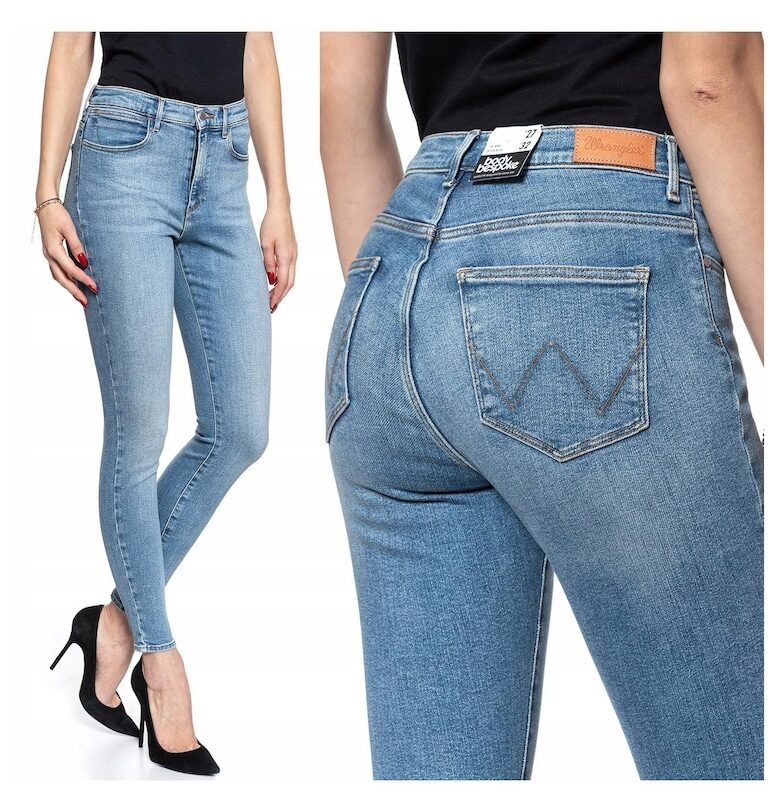 Дамски дънки -  с висока талия - тесни - 20950-184 - памук - дълги - дребни - деним - W24-L32 US - син Wrangler