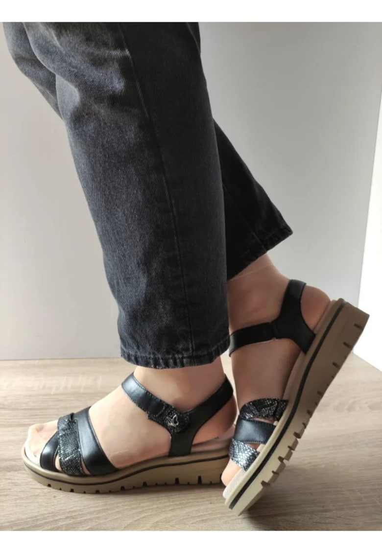 Дамски ежедневни сандали 28713-44 Черни със сребристо - Черни - Caprice