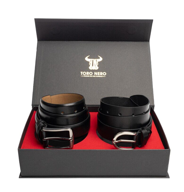 Дамски и мъжки комплект колани - естествена кожа - черен - Middle-Basic Toro Nero