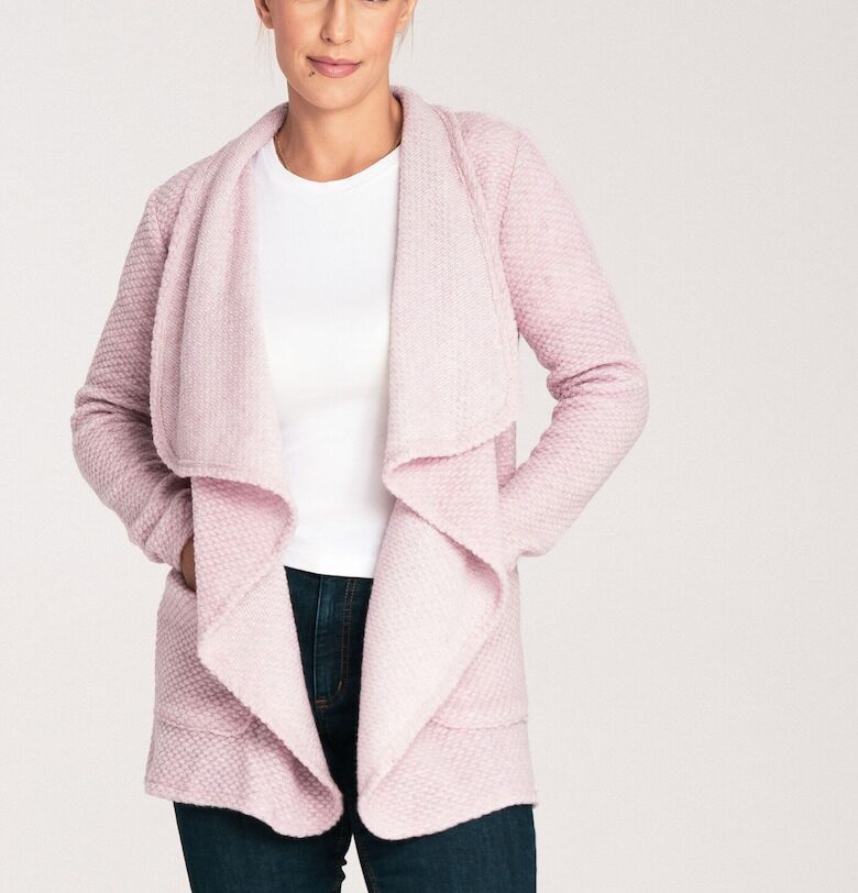 Дамски кардиган -  M1043 - розов - вълнен - дълъг ръкав Figl