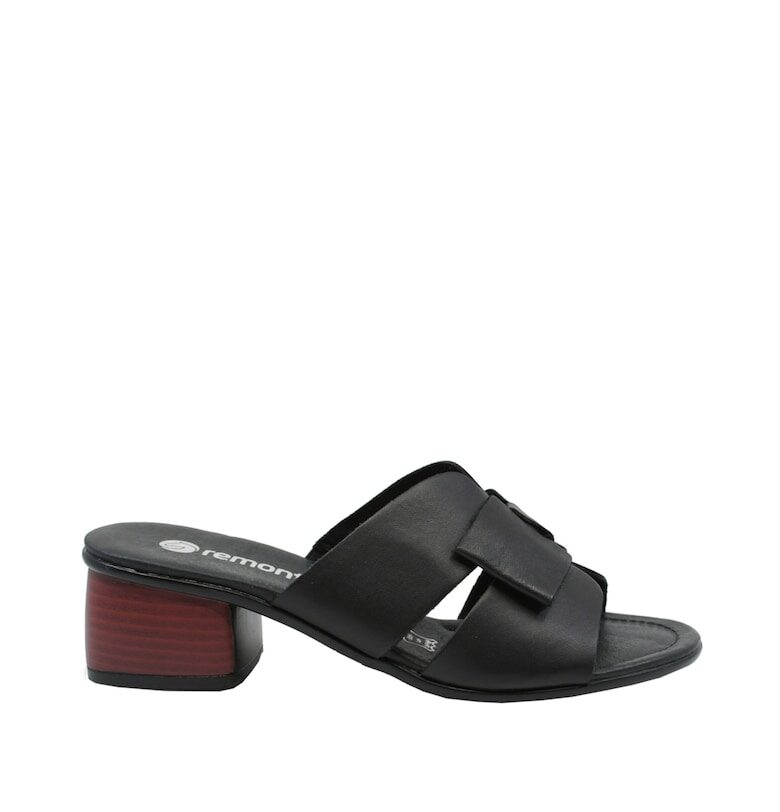 Дамски кожени чехли Remonte с фиксирана презрамка черни R8759-01 Remonte