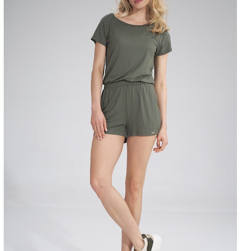 Дамски къс гащеризон -  маслиненозелен - вискоза - Figl