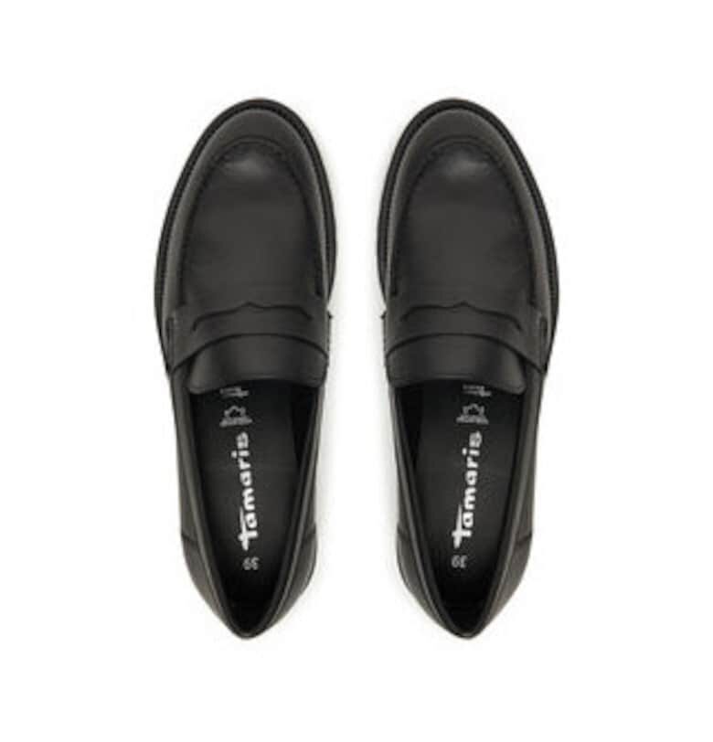 Дамски мокасини -  черен - естествена кожа Tamaris