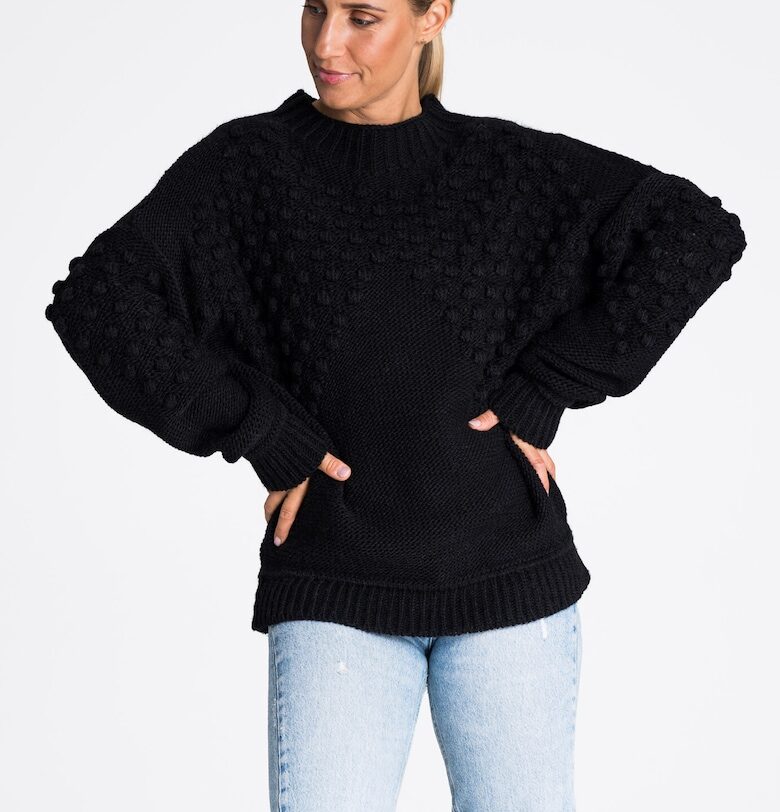 Дамски овърсайз пуловер -  модел M982 - черен - 85% акрил - 15% найлон - Един размер Figl