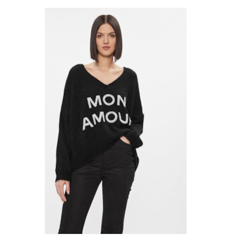 Дамски пуловер -  303878665 - Акрил/Полиамид/Мохер - Един размер INTL - Черен kontatto