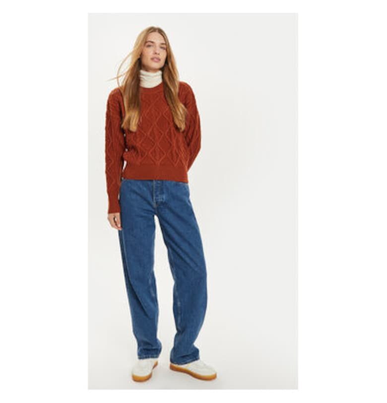 Дамски пуловер -  304282058 - Памук/Акрил - Кафяв - Кафяв Wrangler