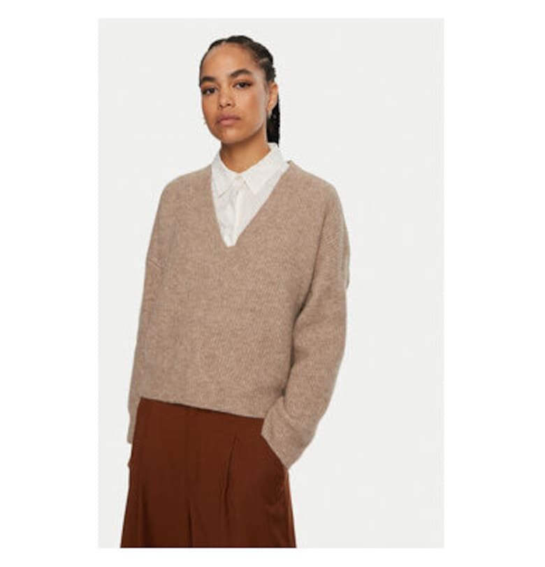 Дамски пуловер -  304354151 - Вълна алпака/Вълна/Рециклиран полиестер - Бежов - Бежов GESTUZ