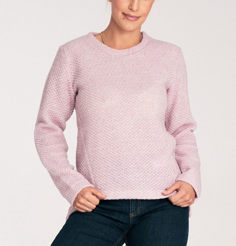 Дамски пуловер  M1044 - асиметричен - розов - 45% вълна Figl