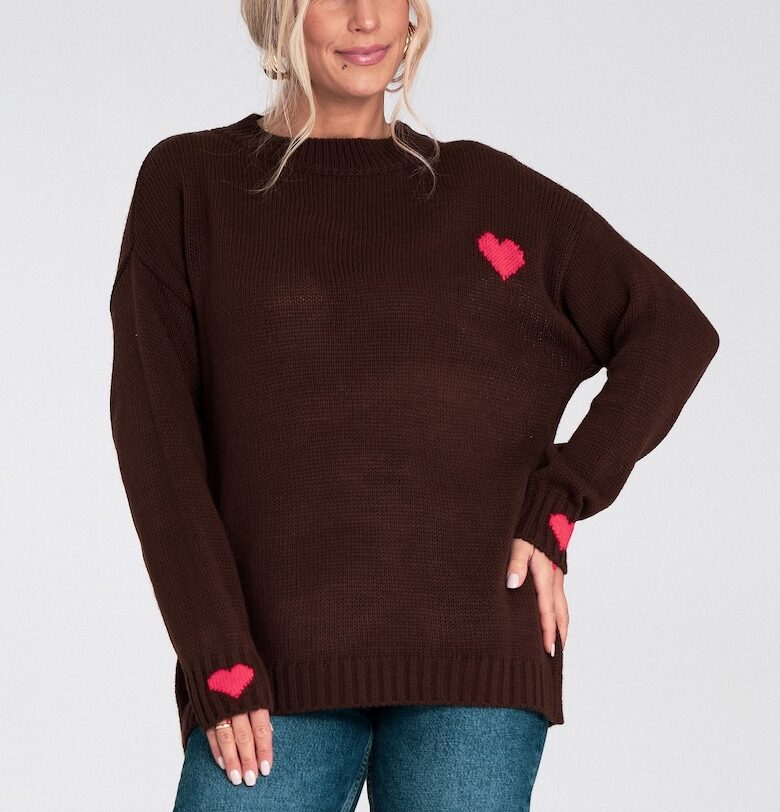 Дамски пуловер -  M1240 - плътно плетен - кафяв Figl