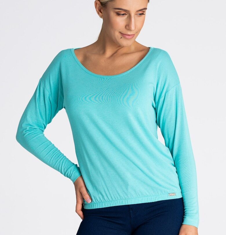 Дамски пуловер  M981 - син - смес от вискоза и еластан - елегантна кройка - дълъг ръкав Figl