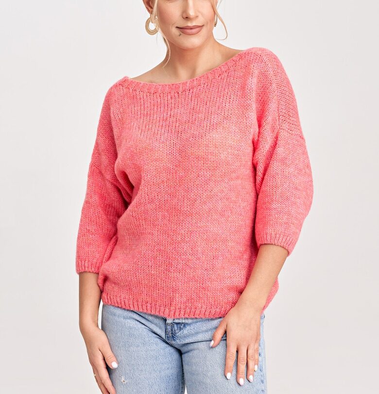 Дамски пуловер  M993 - коралов цвят - 3/4 ръкави - акрил - вълна - полиестер - найлонова смес - един размер Figl