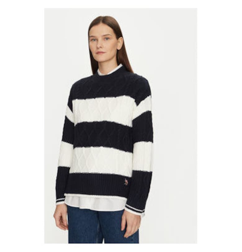 Дамски пуловер - US Polo Assn. - 304797583 - Акрил/Найлон - Бял - Бял US Polo Assn