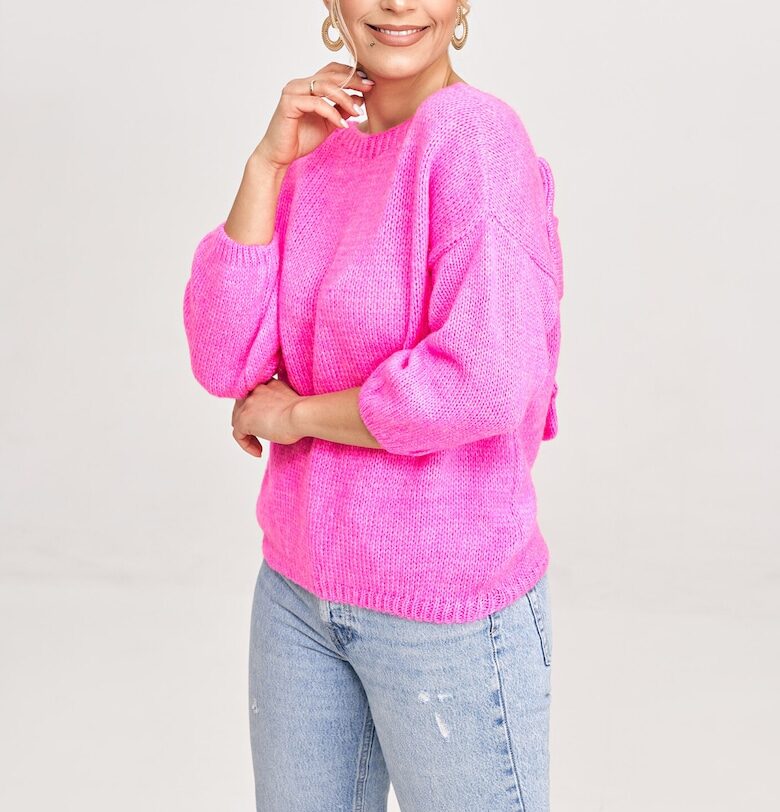 Дамски пуловер -  модел M993 - 3/4 ръкави - лилав - универсален материал - Figl