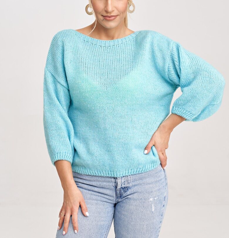 Дамски пуловер  модел M993 - 3/4 ръкави - син - мека материя - Един размер Figl