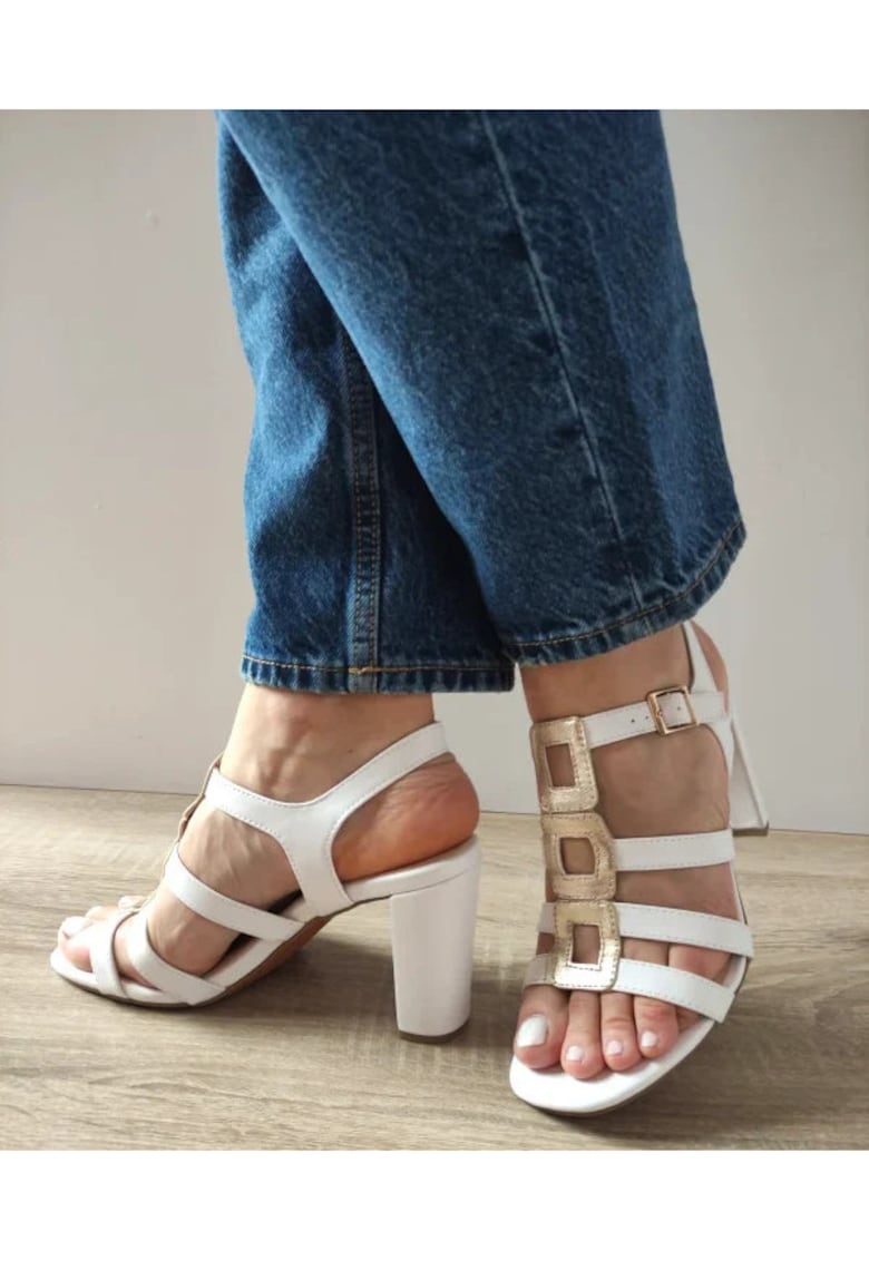 Дамски сандали 28319-44 - Елегантни бели със златисто - бели - Бял Marco Tozzi