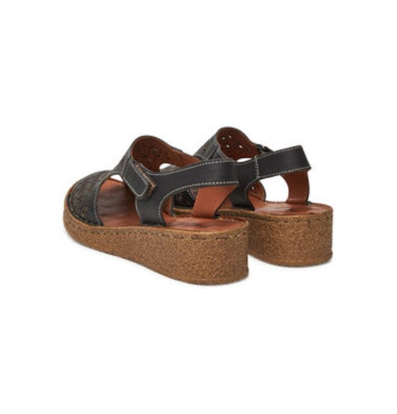 Дамски сандали - 710226-01 - Удобни - Естествена кожа - Черен Comfortabel