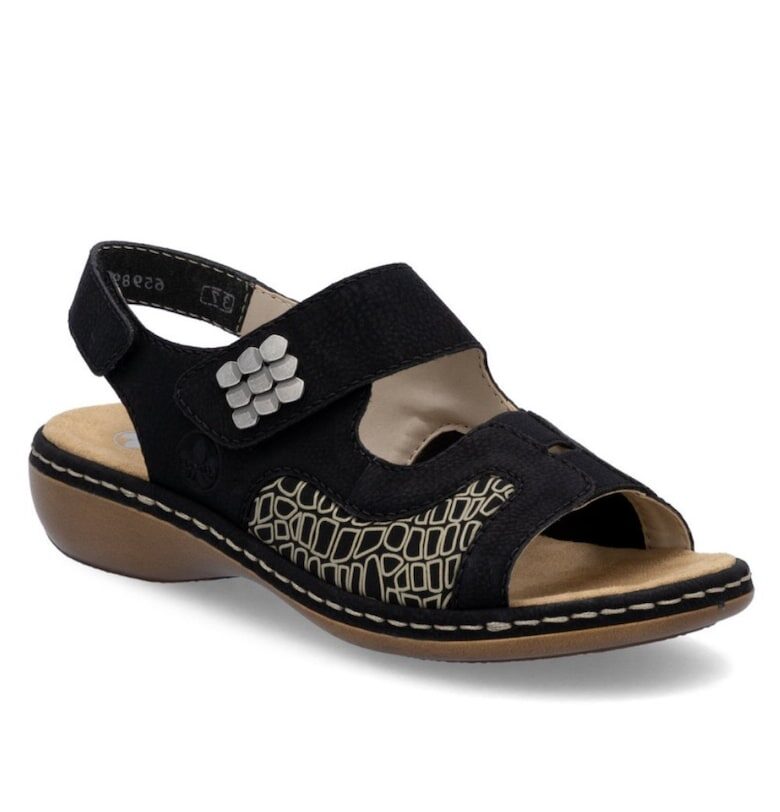 Дамски сандали Rieker - черни - комбинирани с велкро 65989-01 Rieker