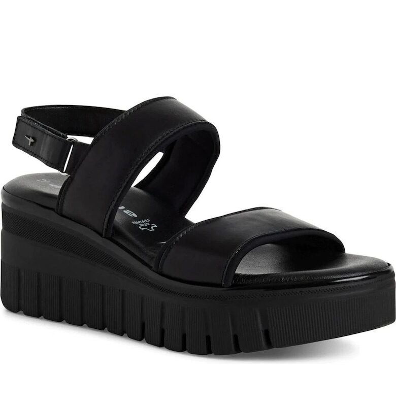 Дамски сандали на платформа -  текстил/естествена кожа - черни Tamaris